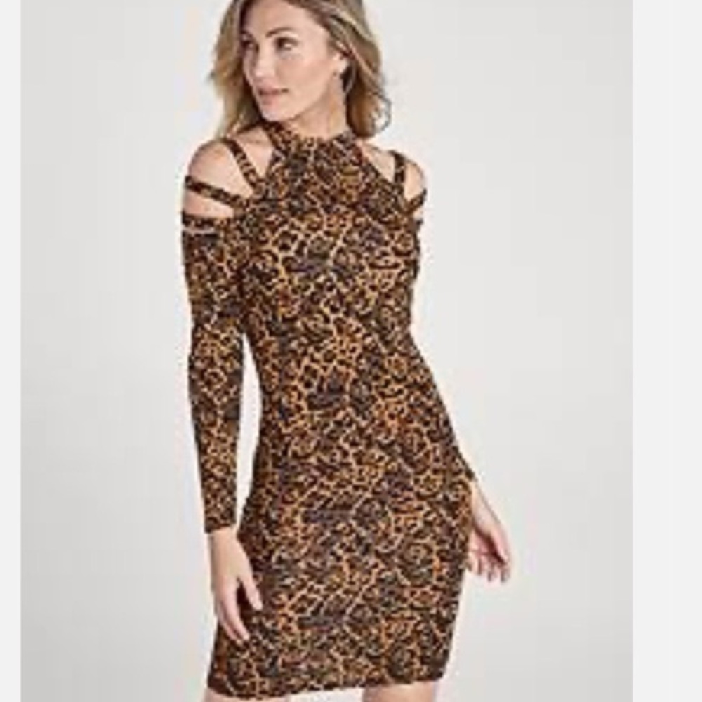 Venus Body Con Strappy Shoulder Cheetah Print Choker Neck Dress XS - Picture 1 of 8